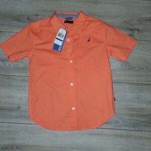 Nautica Boy Orange short sleeve Button Down Casual Shirt Size XL 7